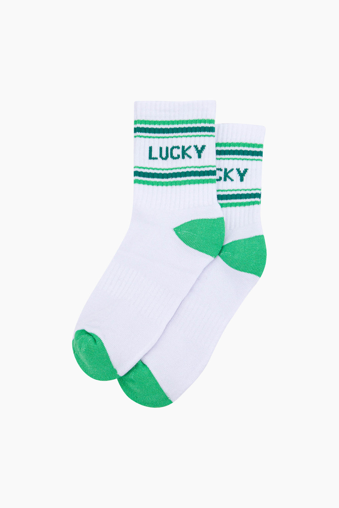 Lucky-Organic-Cotton-Sports-Socks-in-White/Green-Laid-Flat