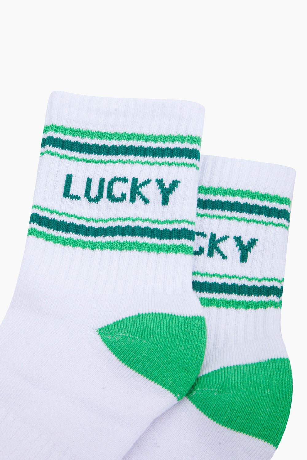Lucky-Organic-Cotton-Sports-Socks-in-White/Green-Close-Up