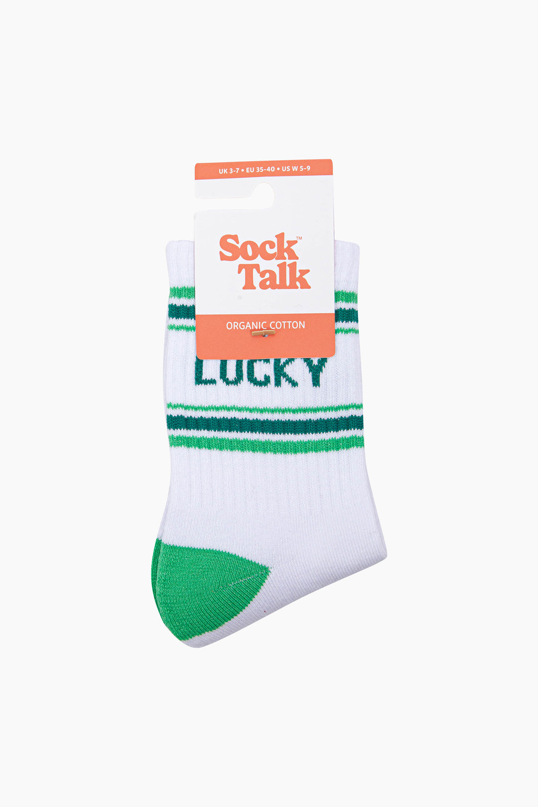 Lucky-Organic-Cotton-Sports-Socks-in-White/Green-In-Packaging