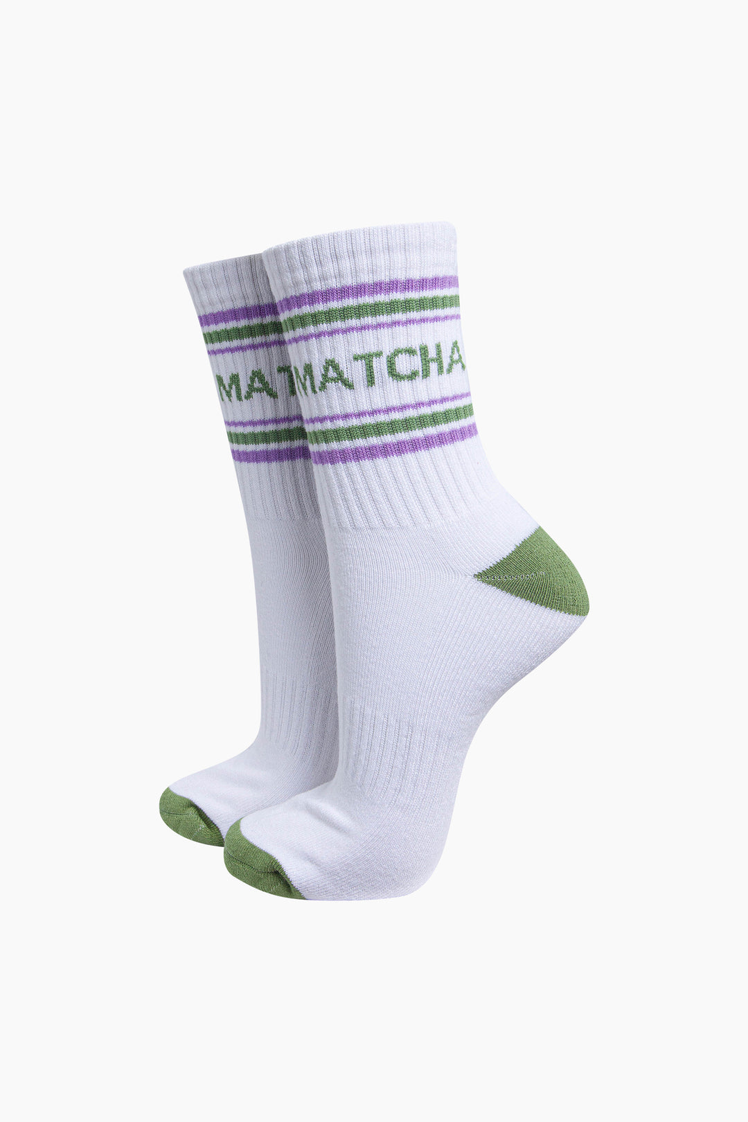 Matcha-Organic-Cotton-Sports-Socks-in-White/Green-On-Mannequin