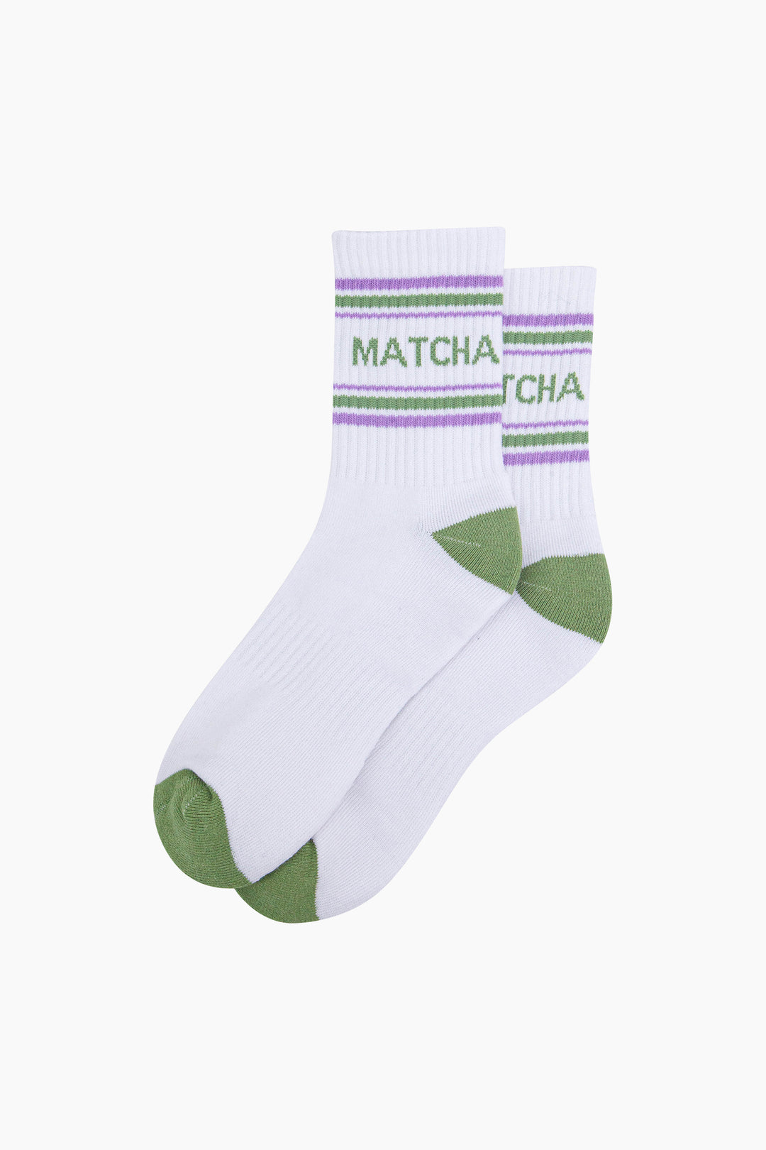 Matcha-Organic-Cotton-Sports-Socks-in-White/Green-Laid-Flat