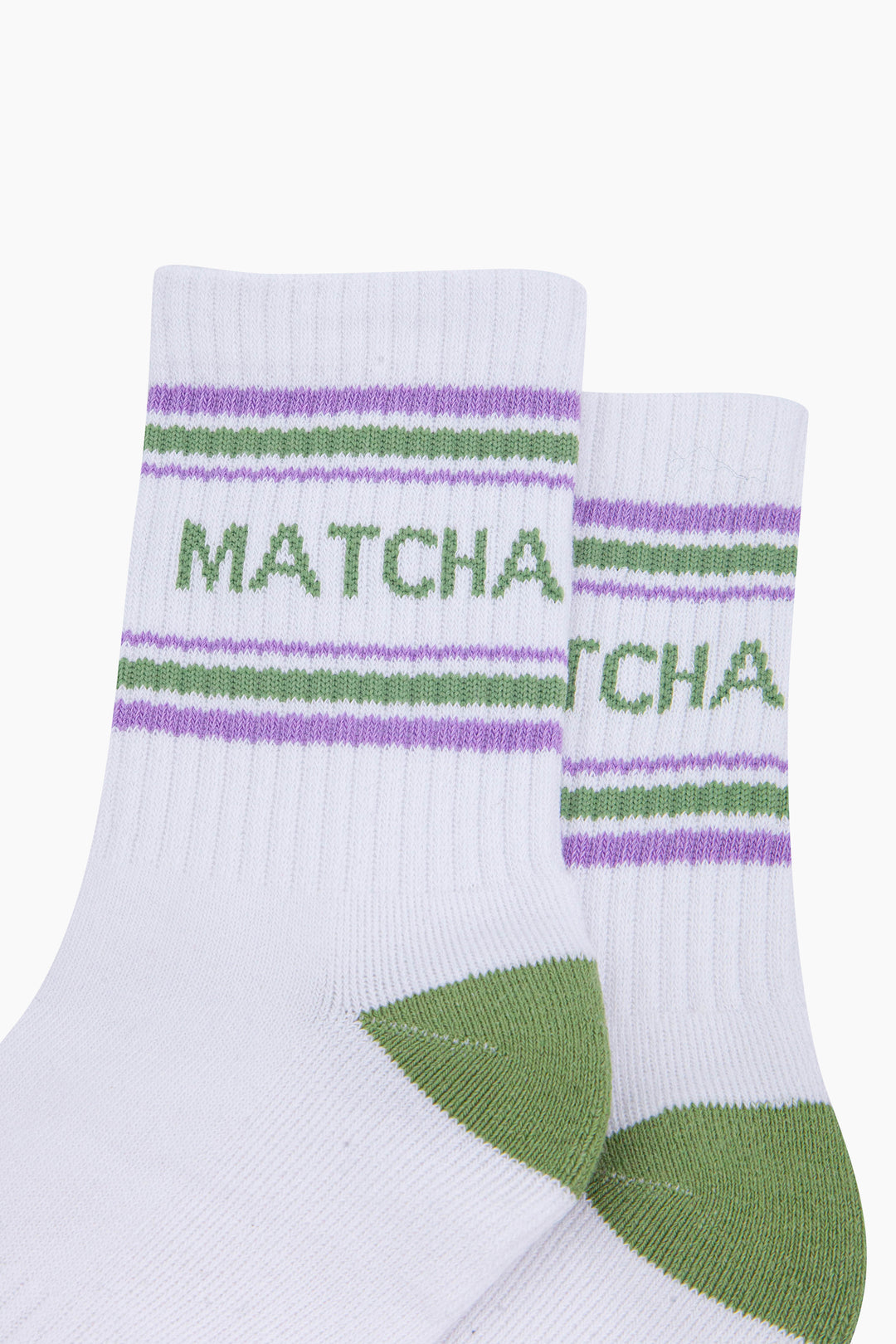 Matcha-Organic-Cotton-Sports-Socks-in-White/Green-Close-Up