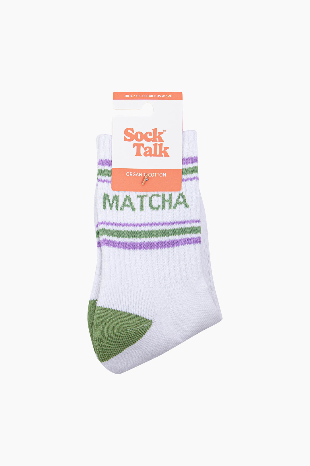 Matcha-Organic-Cotton-Sports-Socks-in-White/Green-In-Packaging