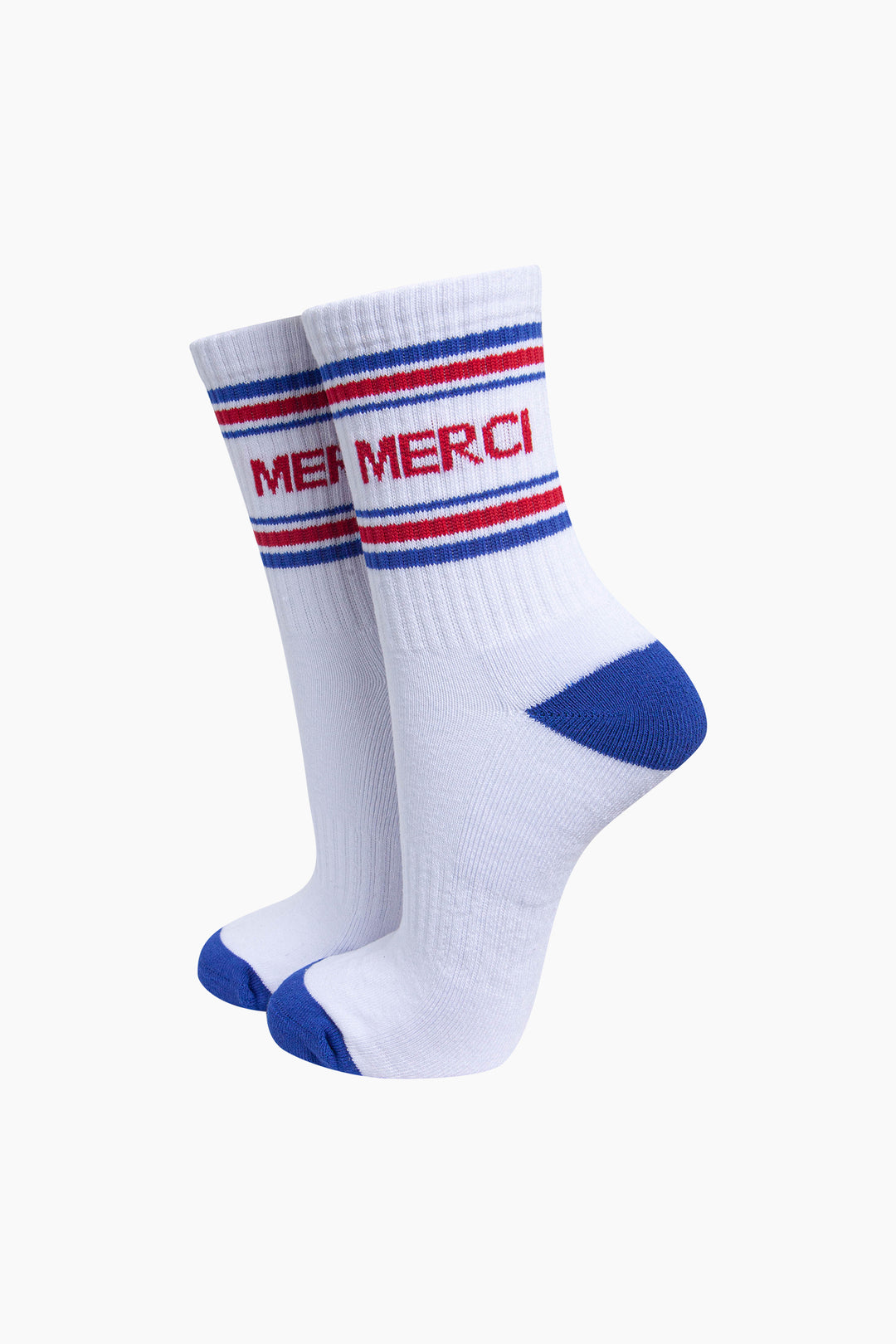Merci-Organic-Cotton-Sports-Socks-in-White/Blue-On-Mannequin