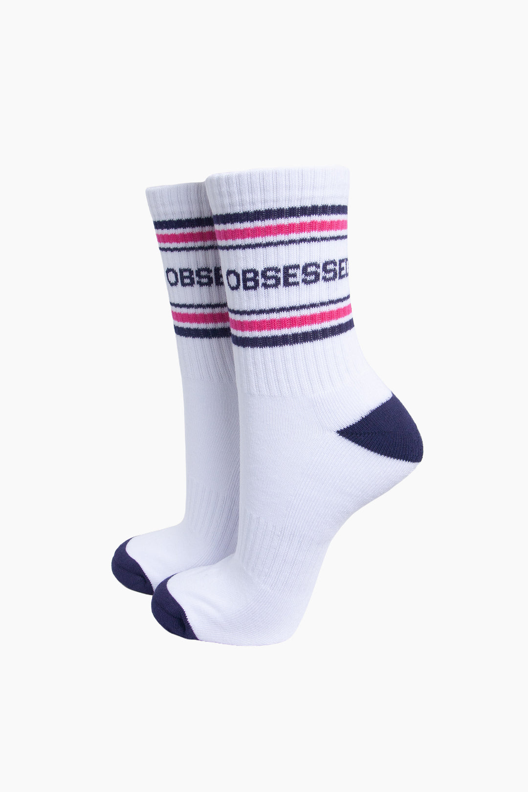 Obsessed-Organic-Cotton-Sports-Socks-in-White/Navy-Blue-On-Mannequin