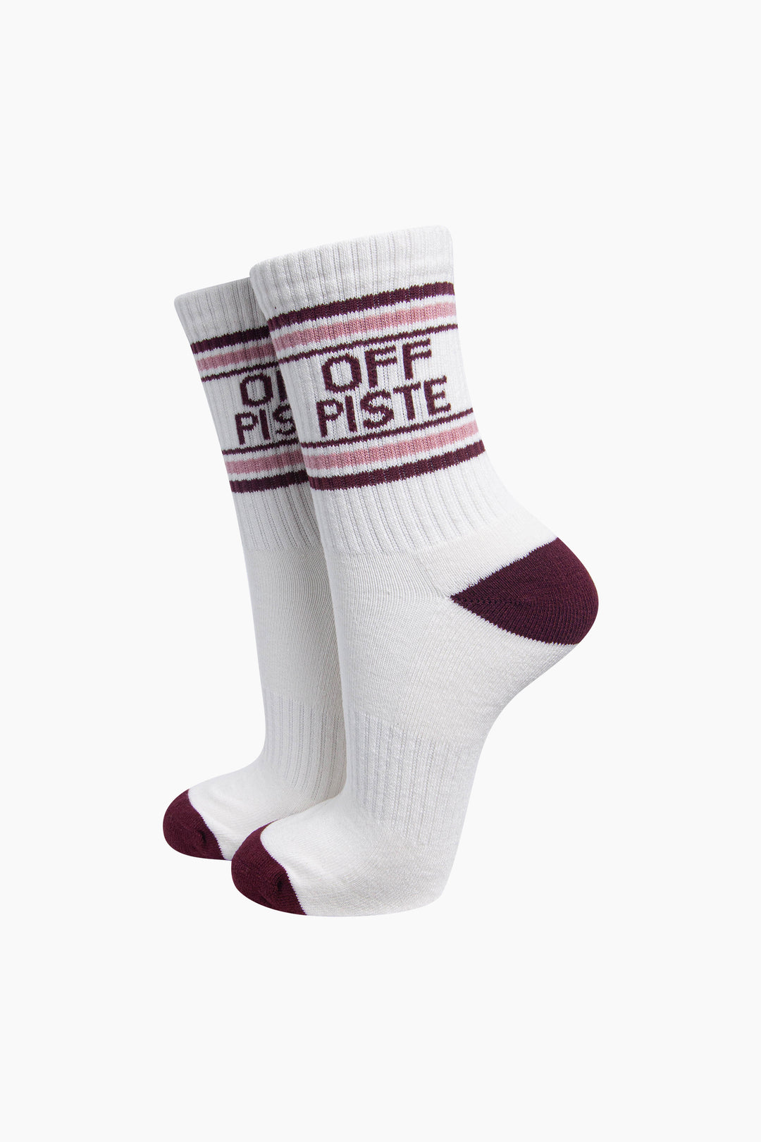 Off-Piste-Organic-Cotton-Sports-Socks-in-Cream/Burgundy-On-Mannequin