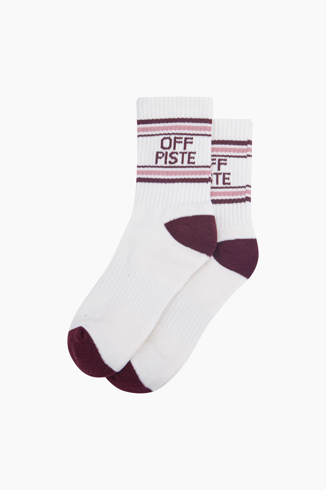 Off-Piste-Organic-Cotton-Sports-Socks-in-Cream/Burgundy-Laid-Flat
