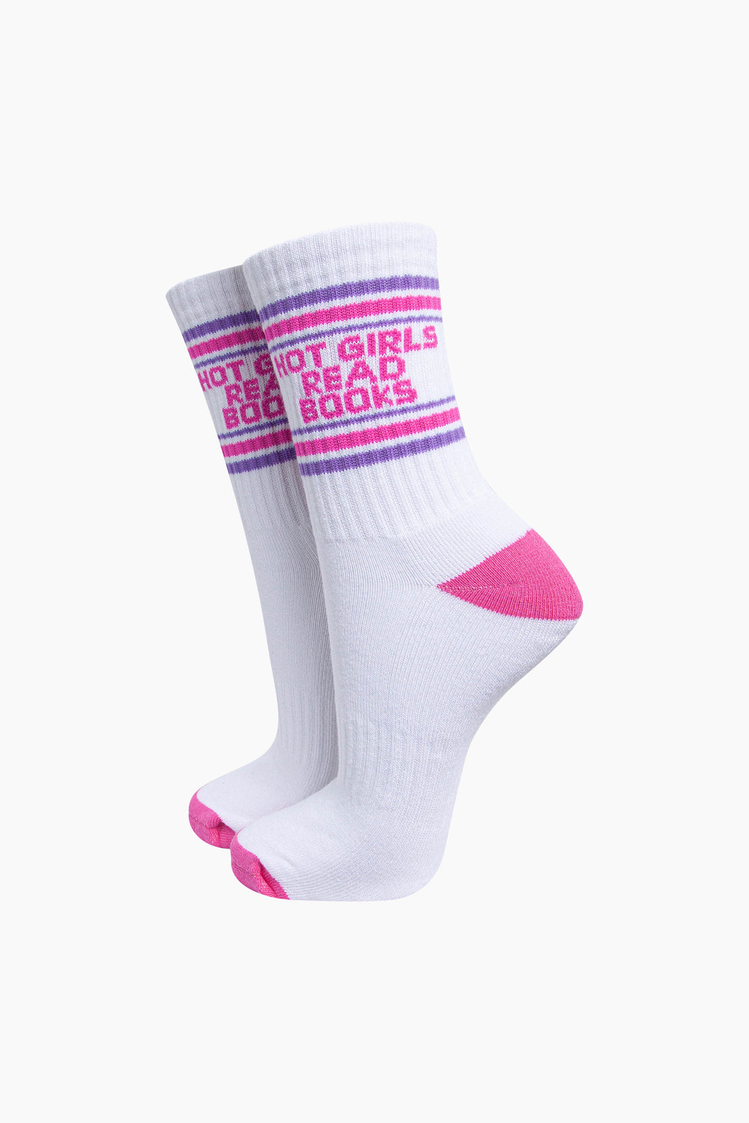 Hot-Girls-Read-Books-Organic-Cotton-Sports-Socks-in-White/Hot-Pink-On-Mannequin