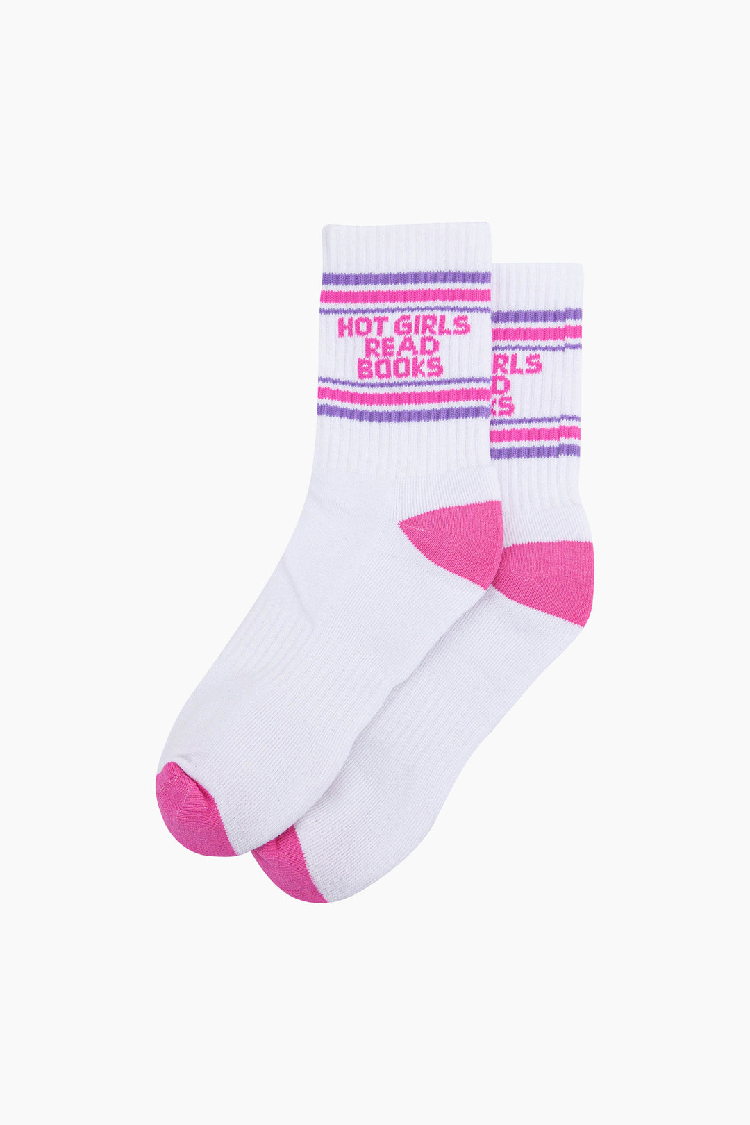 Hot-Girls-Read-Books-Organic-Cotton-Sports-Socks-in-White/Hot-Pink-Laid-Flat