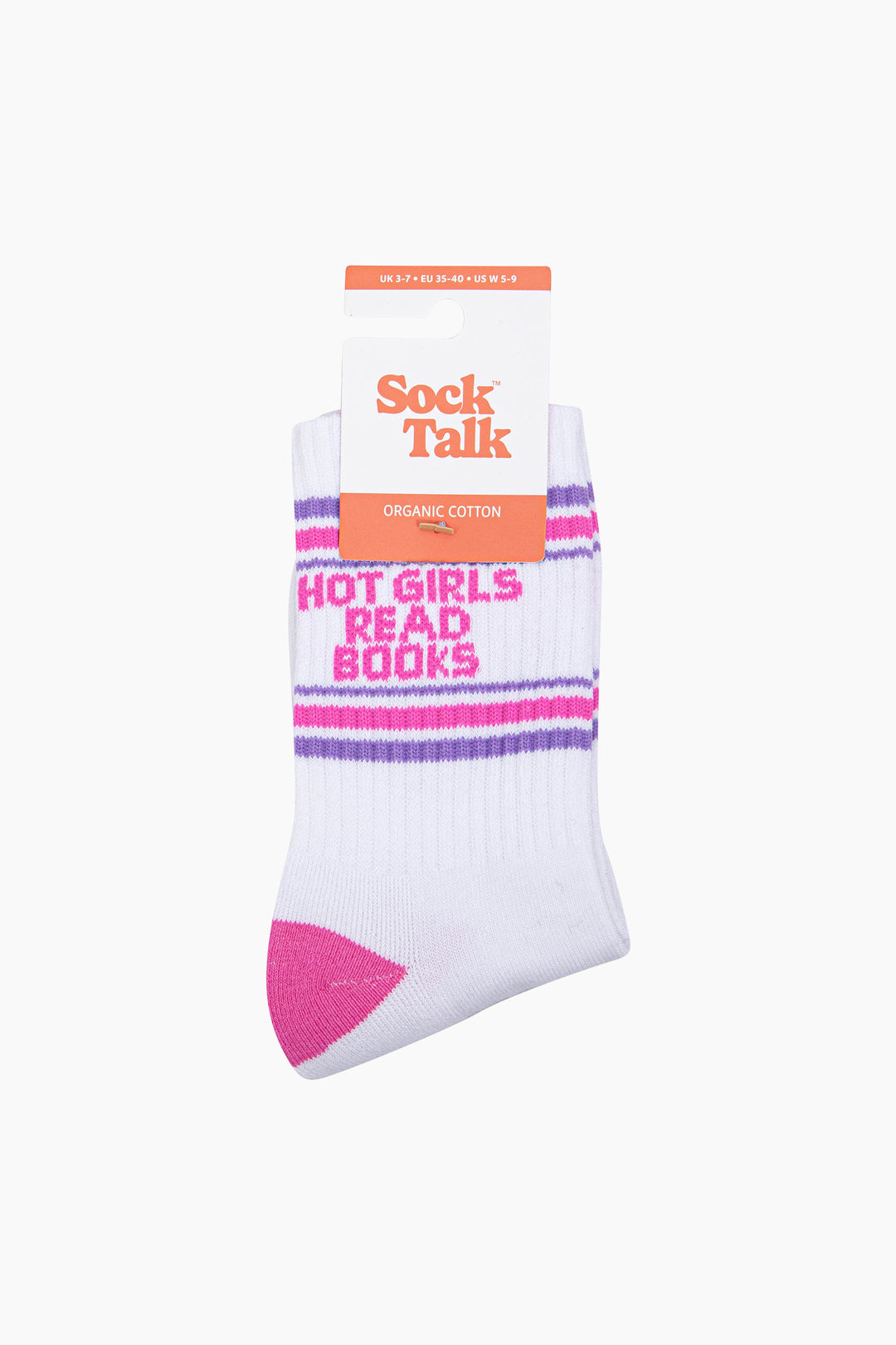 Hot-Girls-Read-Books-Organic-Cotton-Sports-Socks-in-White/Hot-Pink-In-Packaging