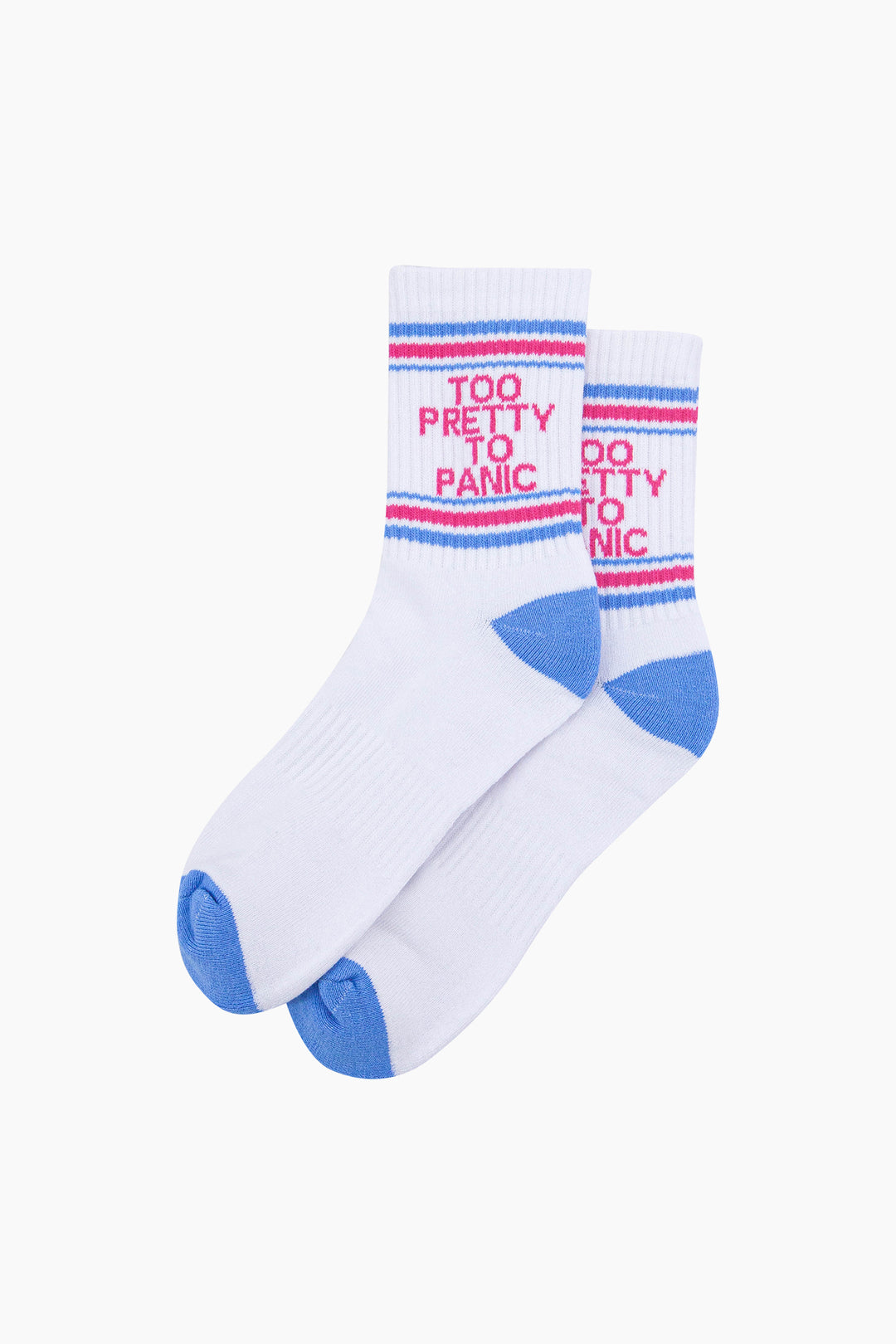 Too-Pretty-To-Panic-Organic-Cotton-Sports-Socks-in-White/Blue-Laid-Flat