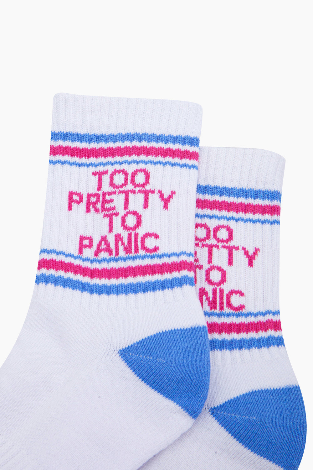 Too-Pretty-To-Panic-Organic-Cotton-Sports-Socks-in-White/Blue-Close-Up
