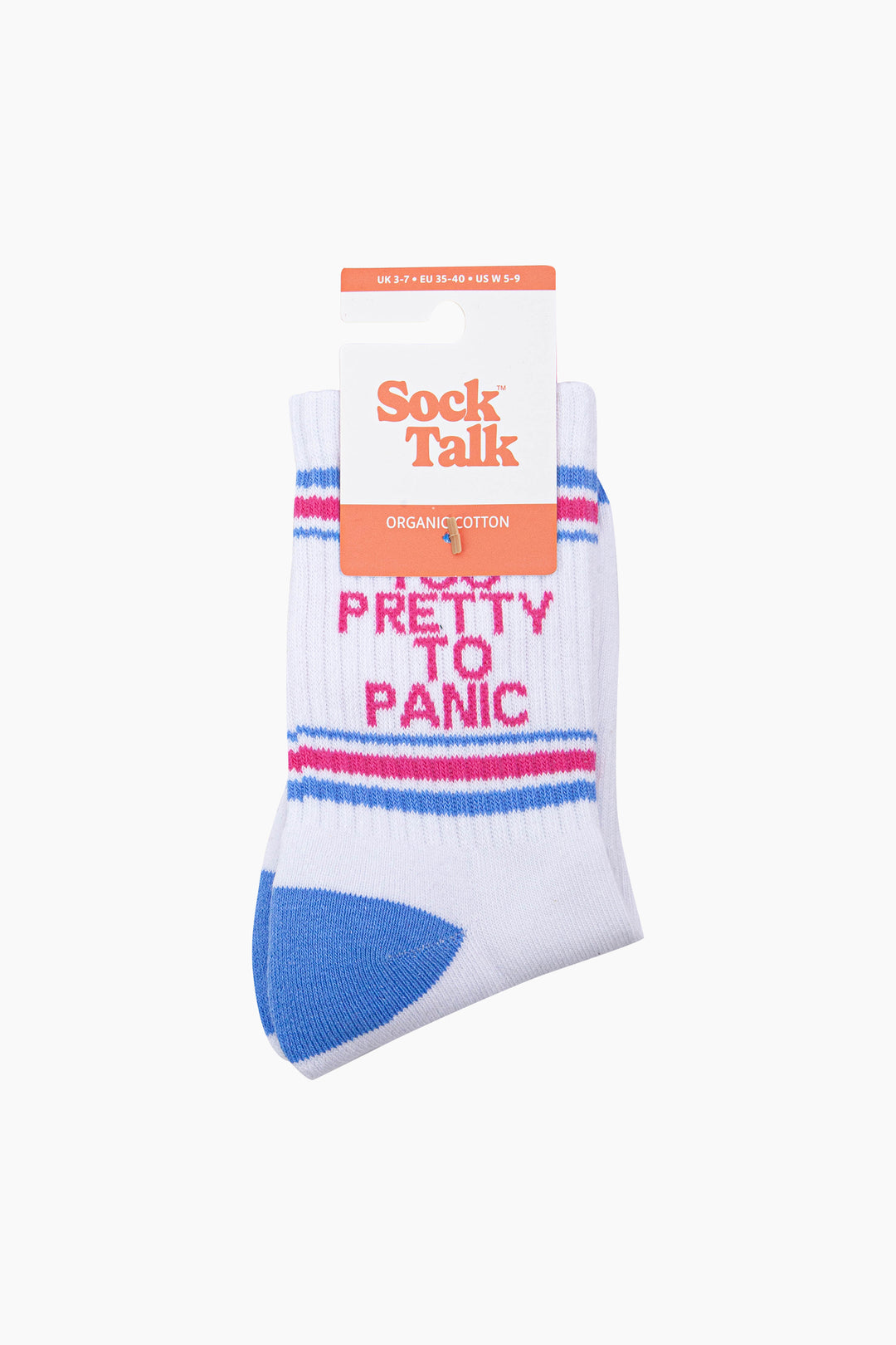 Too-Pretty-To-Panic-Organic-Cotton-Sports-Socks-in-White/Blue-In-Packaging