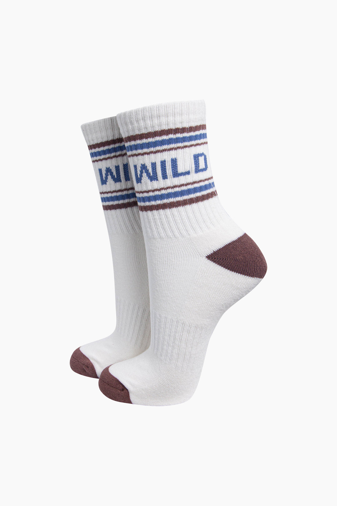 Wild-Organic-Cotton-Sports-Socks-in-White/Brown-On-Mannequin