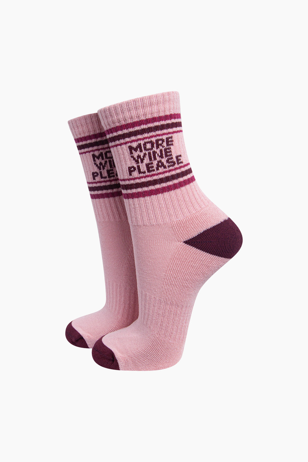 More-Wine-Please-Organic-Cotton-Sports-Socks-in-Soft-Pink/Burgundy-On-Mannequin