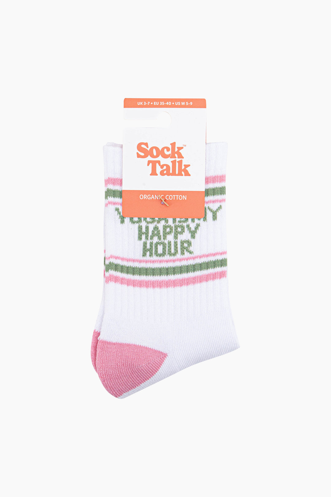 Yoga-Is-My-Happy-Hour-Organic-Cotton-Sports-Socks-in-White/Pink-In-Packaging