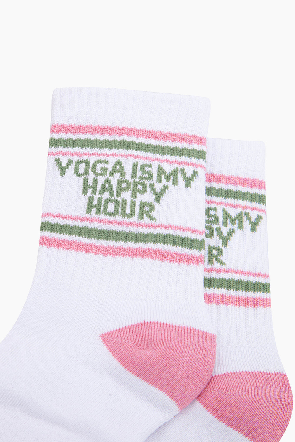 Yoga-Is-My-Happy-Hour-Organic-Cotton-Sports-Socks-in-White/Pink-Close-Up