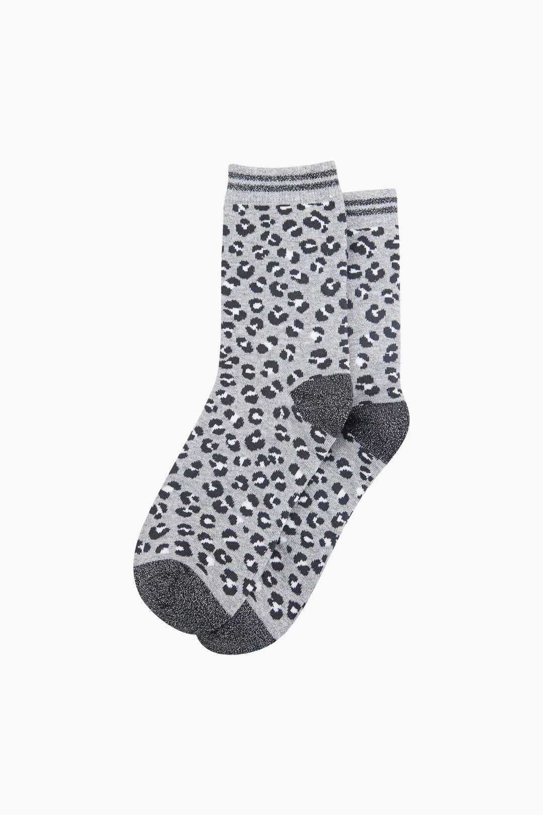 Leopard-Print-Combed-Cotton-Glitter-Socks-in-Grey-Lying-Flat