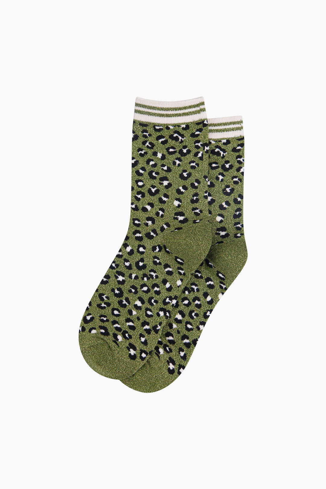 Leopard-Print-Combed-Cotton-Glitter-Socks-in-Khaki-Black-Lying-Flat