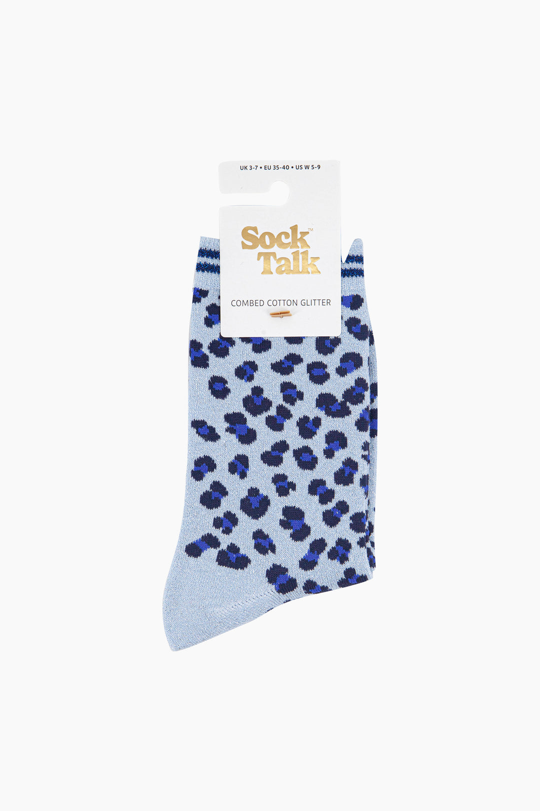 Leopard-Print-Combed-Cotton-Glitter-Socks-in-Blue-In-Packaging