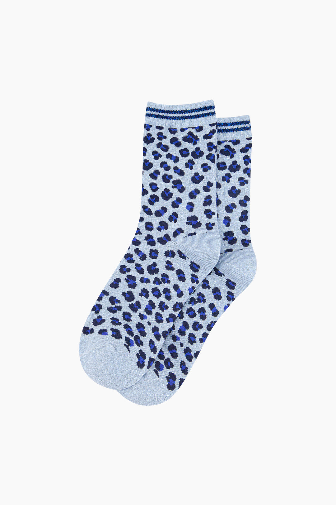 Leopard-Print-Combed-Cotton-Glitter-Socks-in-Blue-Lying-Flat
