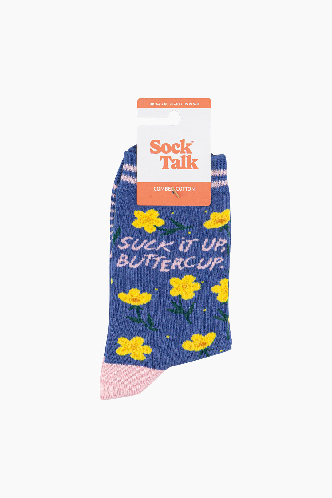 Suck-It-Up-Buttercup-Combed-Cotton-Socks-in-Blue-In-Packaging