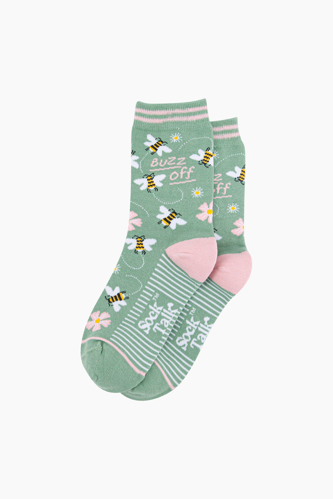 Buzz-Off-Bee-Combed-Cotton-Socks-in-Sage-Green-Lying-Flat