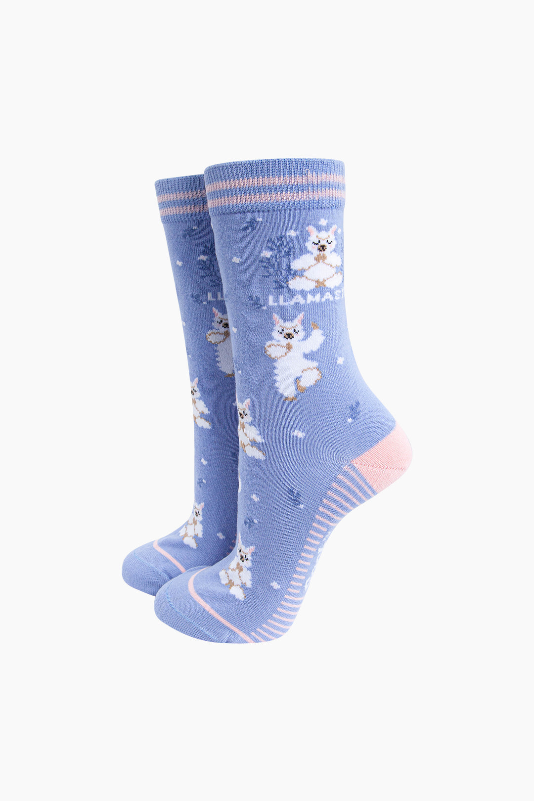 Llamaste-Combed-Cotton-Socks-in-Blue-Mannequin