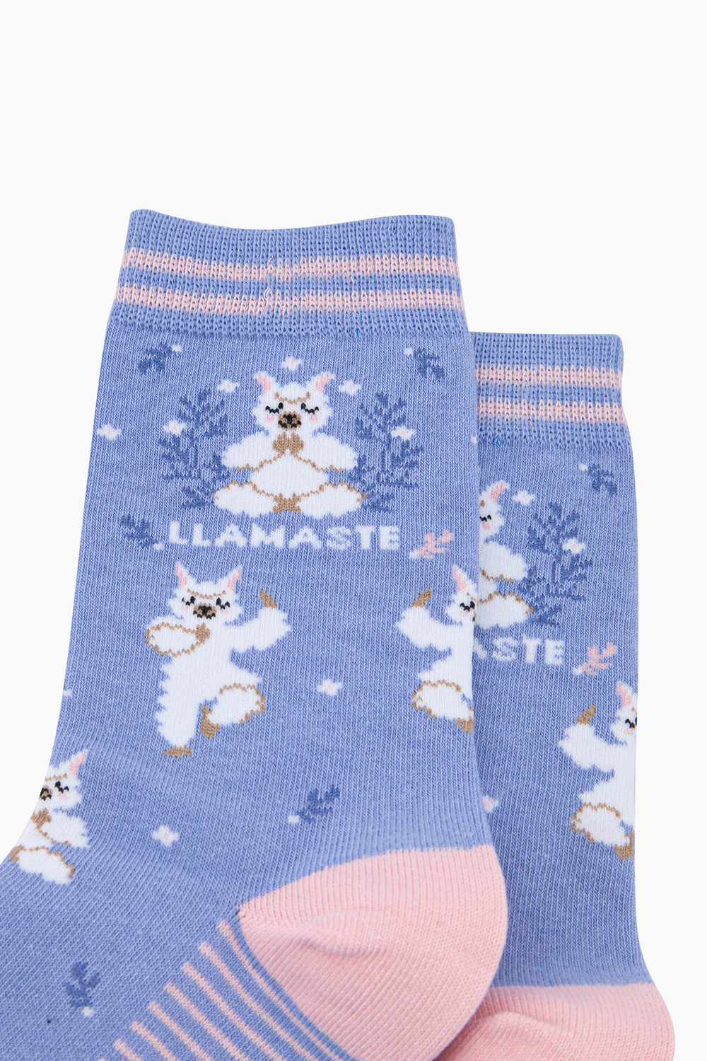 Llamaste-Combed-Cotton-Socks-in-Blue-Closeup