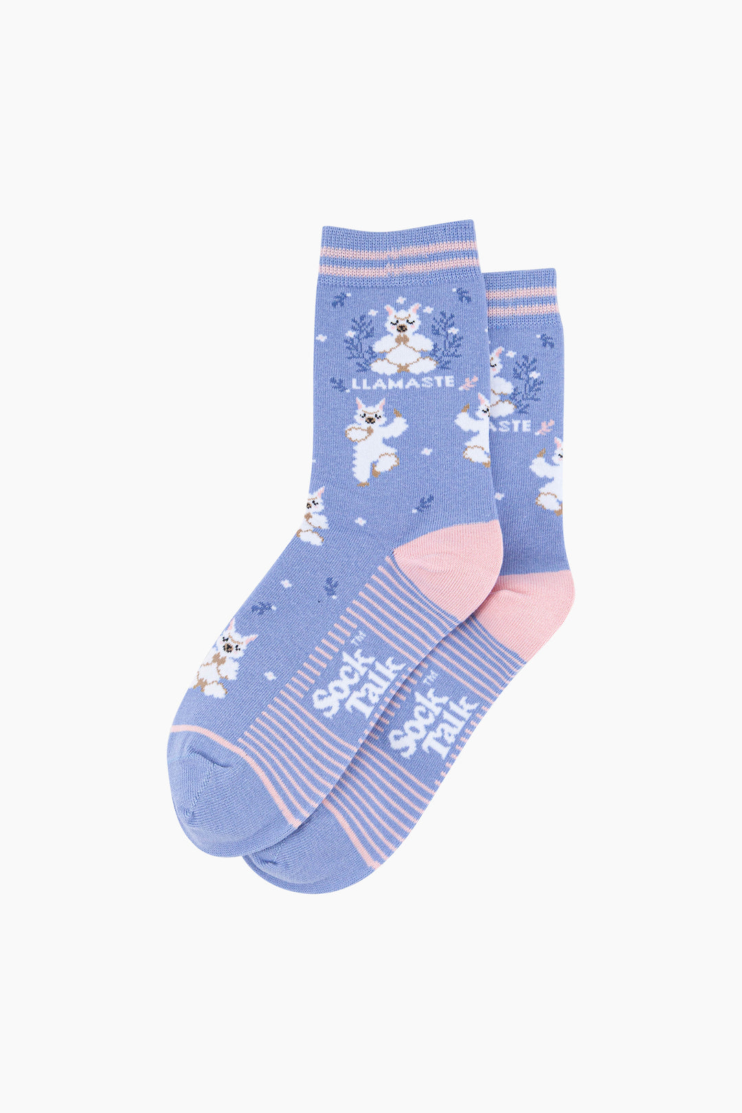 Llamaste-Combed-Cotton-Socks-in-Blue-Lying-Flat