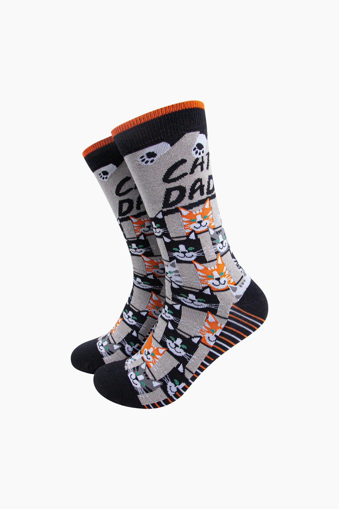 Cat-Dad-Combed-Cotton-Novelty-Socks-in-Grey-Black-Mannequin
