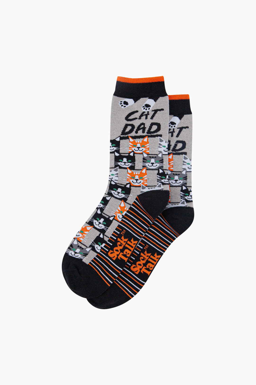 Cat-Dad-Combed-Cotton-Novelty-Socks-in-Grey-Black-Lying-Flat