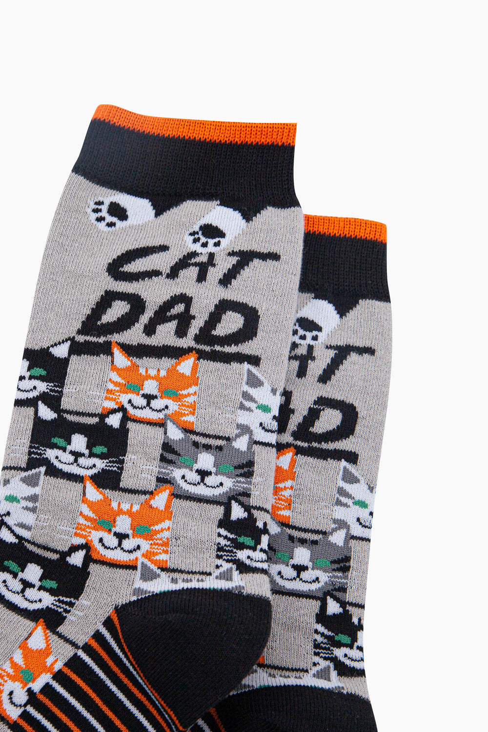 Cat-Dad-Combed-Cotton-Novelty-Socks-in-Grey-Black-Closeup