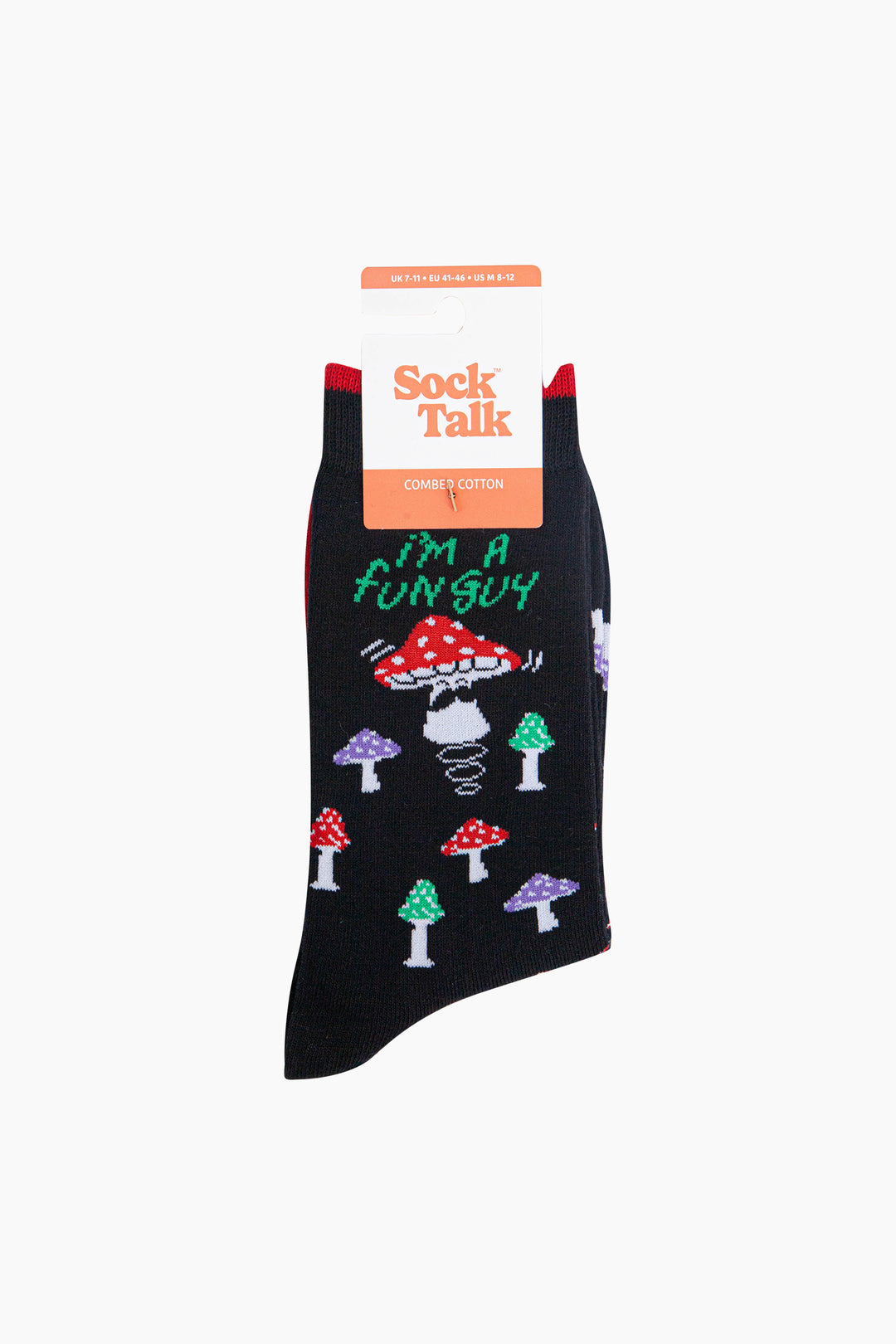 Fun-Guy-Mushroom-Combed-Cotton-Novelty-Socks-in-Black-In-Packaging