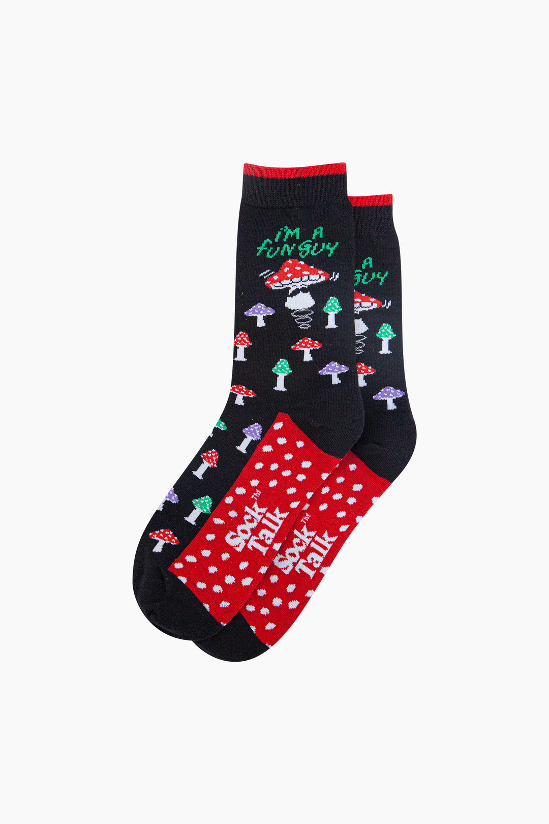 Fun-Guy-Mushroom-Combed-Cotton-Novelty-Socks-in-Black-Lying-Flat