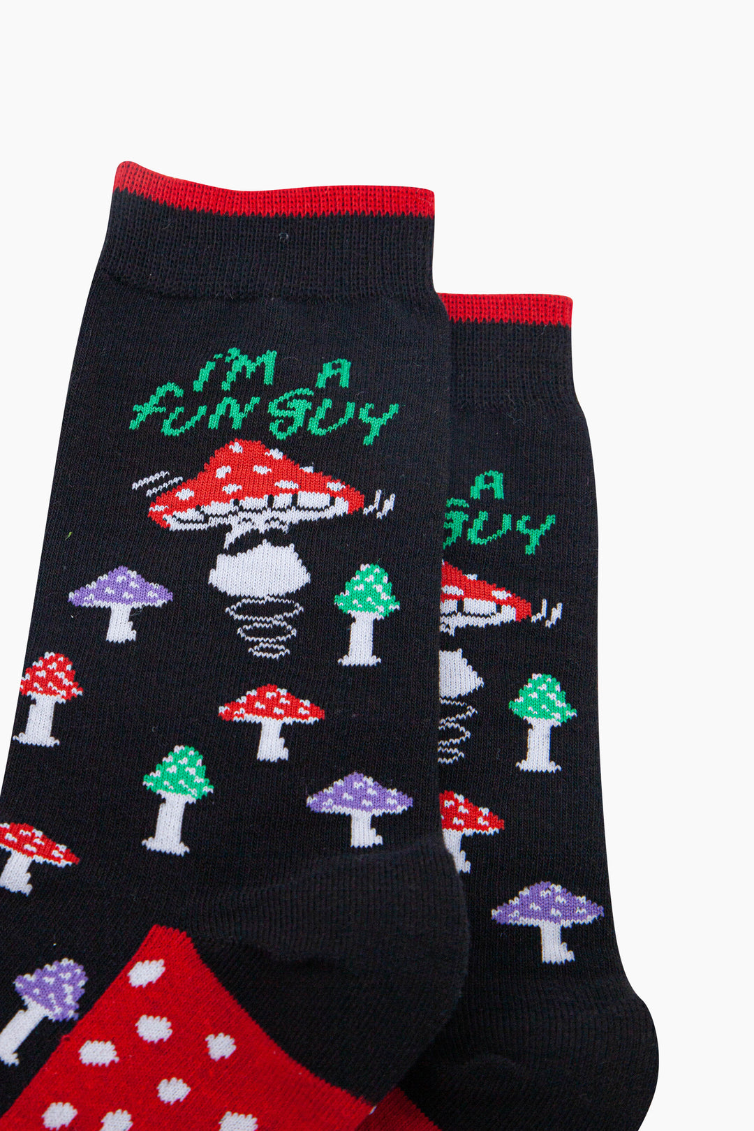 Fun-Guy-Mushroom-Combed-Cotton-Novelty-Socks-in-Black-Closeup