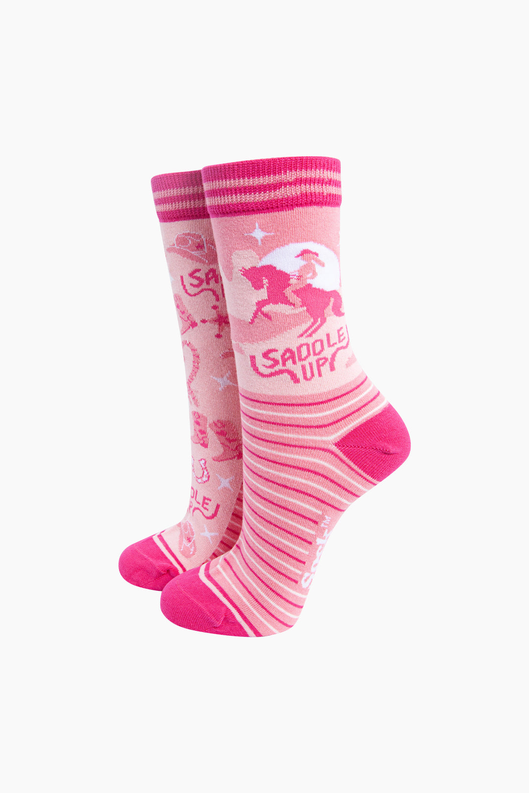Saddle-Up-Horse-Combed-Cotton-Odd-Socks-in-Pink-Mannequin