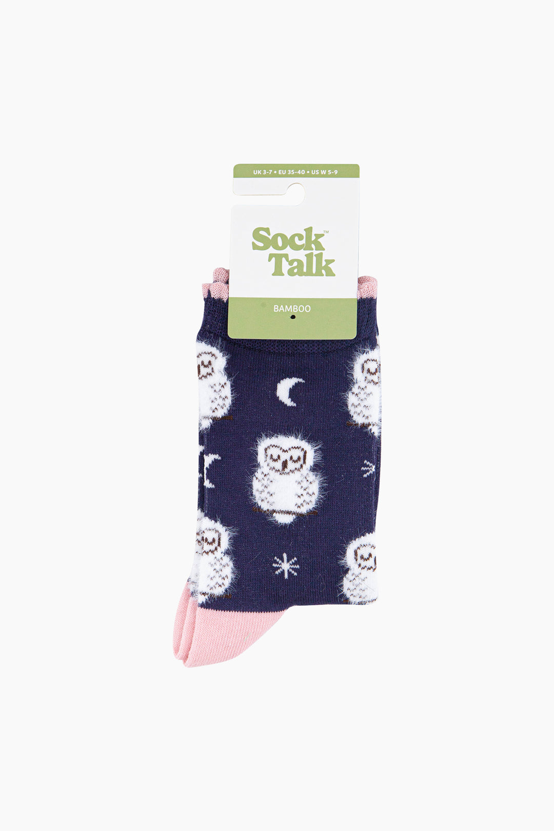 Sleeping-Barn-Owl-Fluffy-Bamboo-Socks-in-Navy-Blue-In-Packaging