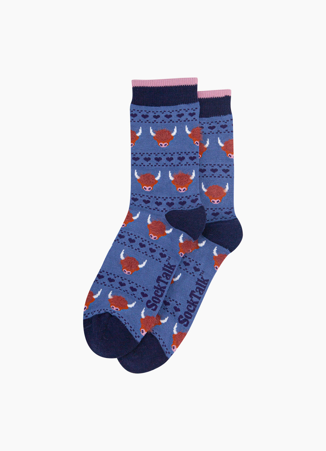 Highland-Cow-Fluffy-Bamboo-Crew-Socks-Christmas-Cracker-Gift-Box-in-Blue