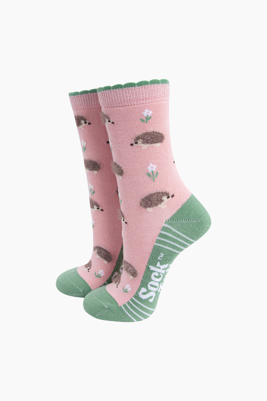 Hedgehog-Floral-Fluffy-Bamboo-Socks-in-Pink-Mannequin