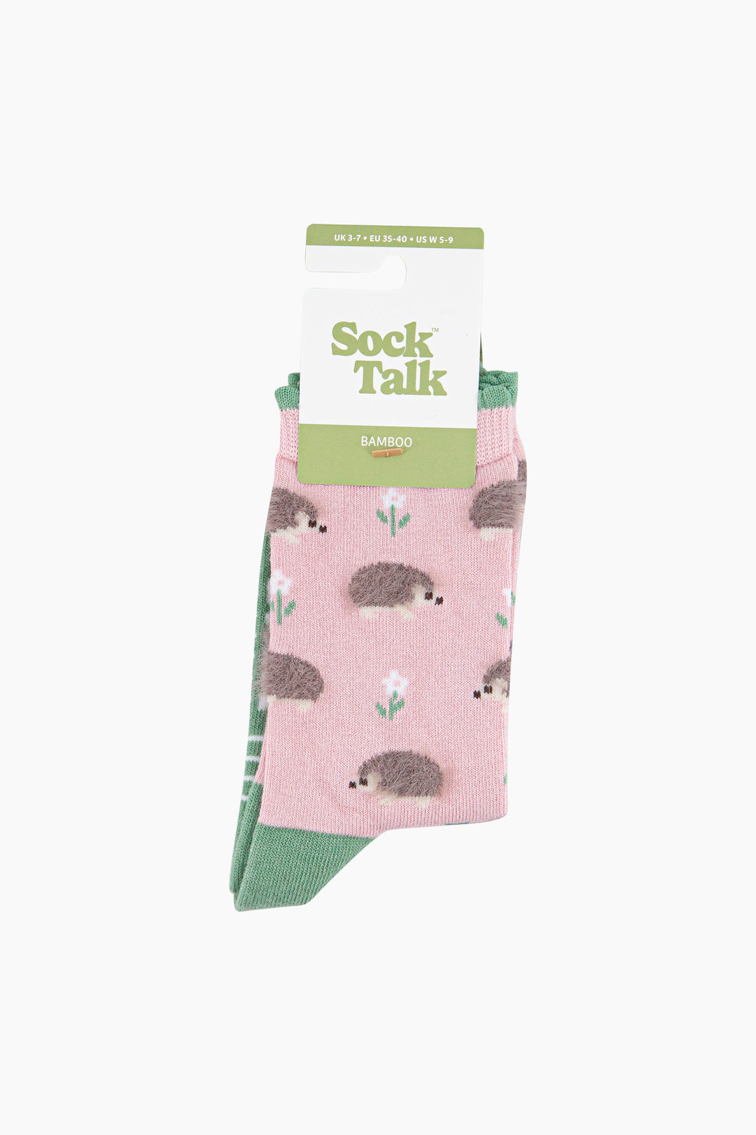 Hedgehog-Floral-Fluffy-Bamboo-Socks-in-Pink-In-Packaging