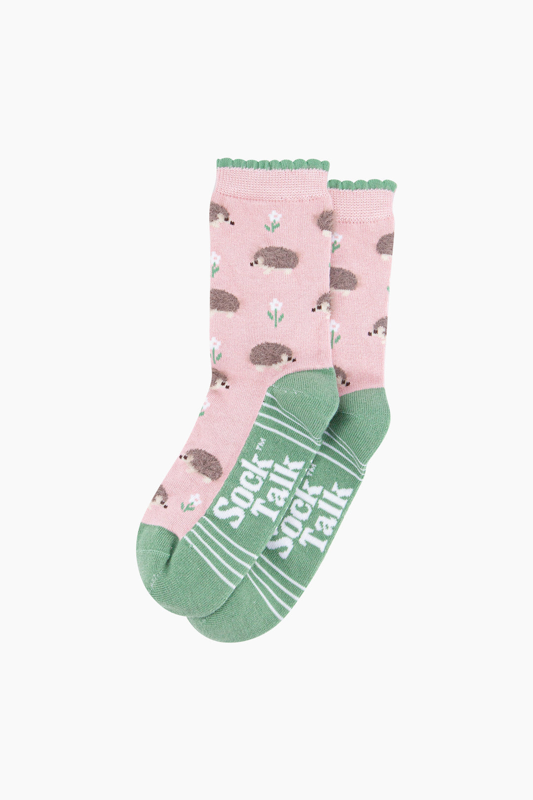 Hedgehog-Floral-Fluffy-Bamboo-Socks-in-Pink-Lying-Flat