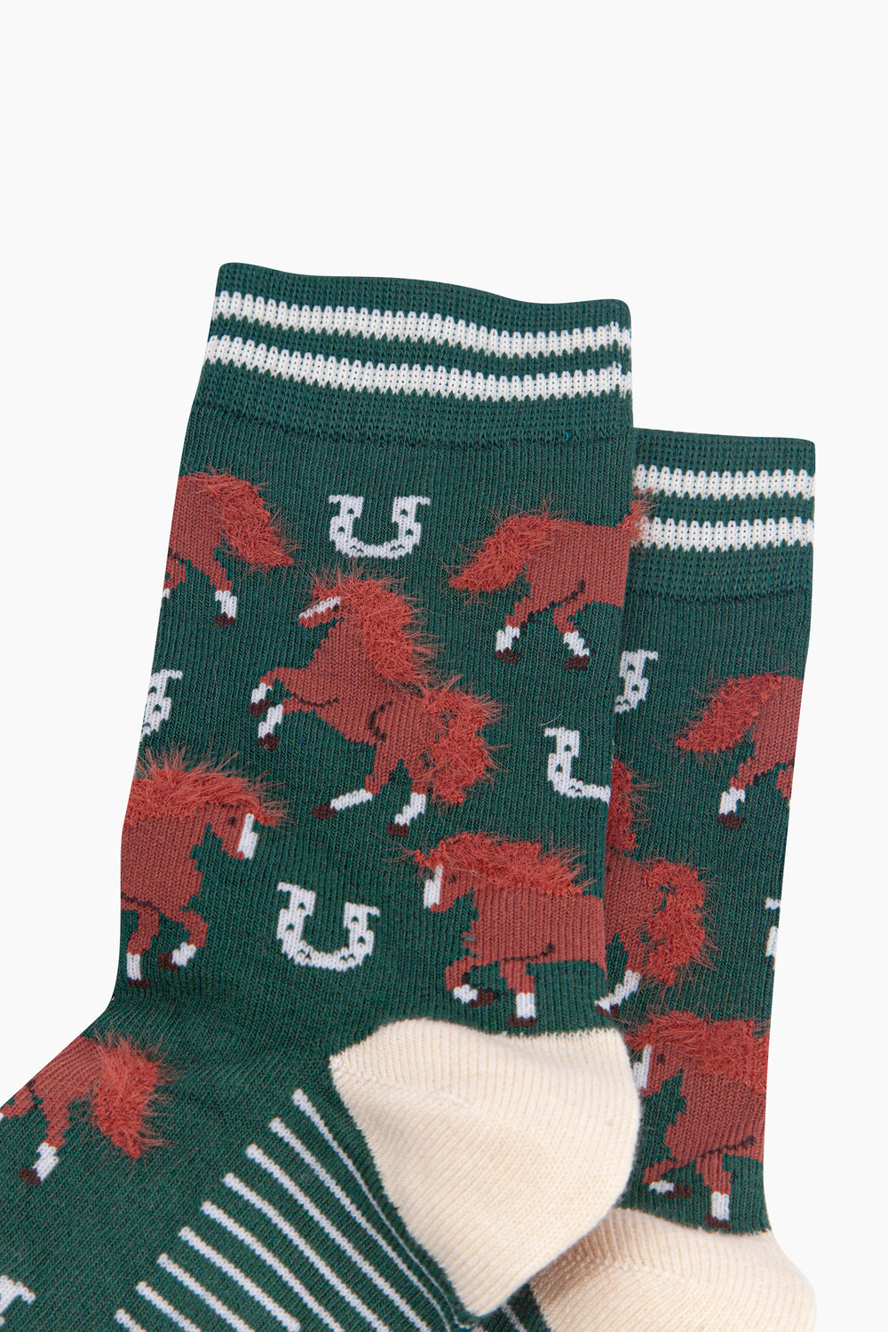 Green-Horse-Women's-Fluffy-Bamboo-Socks-Close-Up