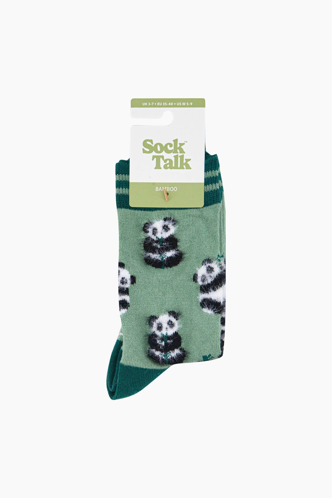 Panda-Fluffy-Bamboo-Socks-in-Green-In-Packaging