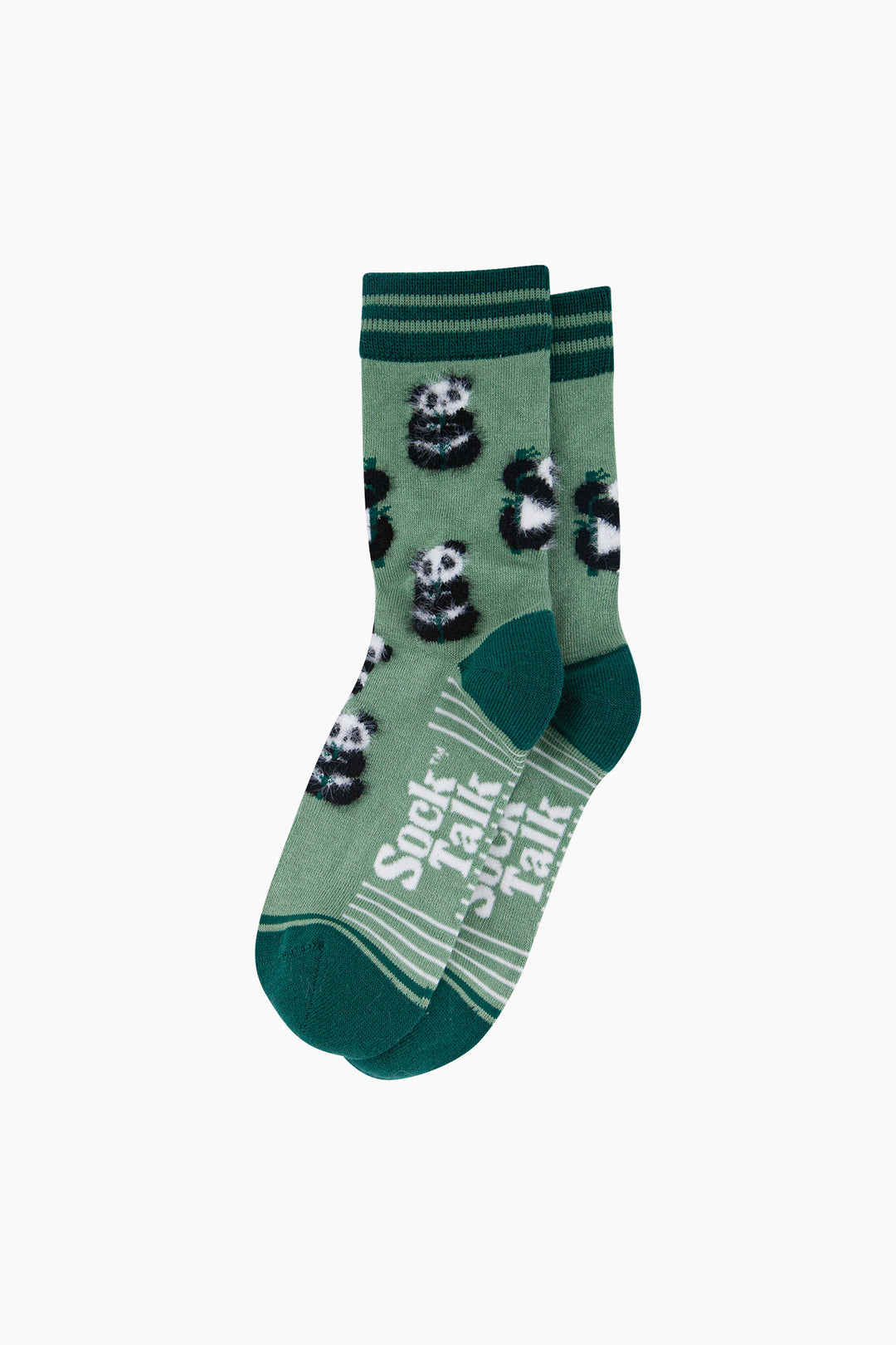 Panda-Fluffy-Bamboo-Socks-in-Green-Lying-Flat
