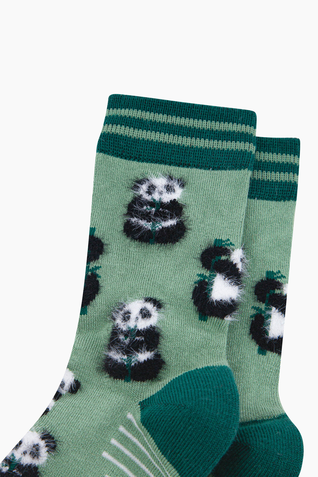 Panda-Fluffy-Bamboo-Socks-in-Green-Closeup