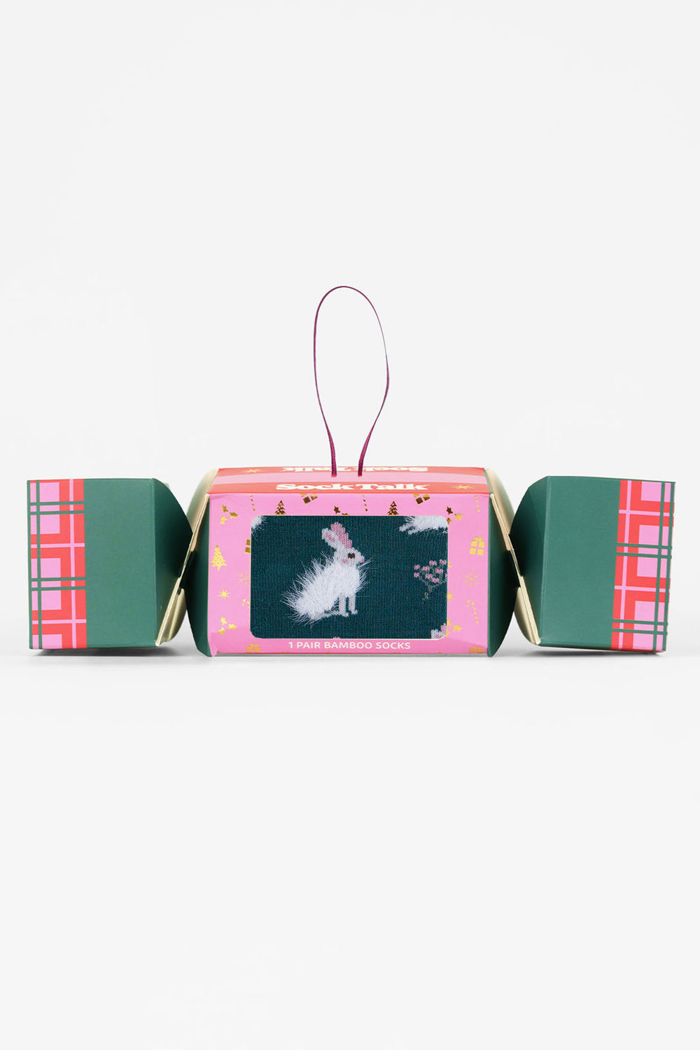 Rabbit-Fluffy-Bamboo-Crew-Socks-Christmas-Cracker-Gift-Box-in-Green