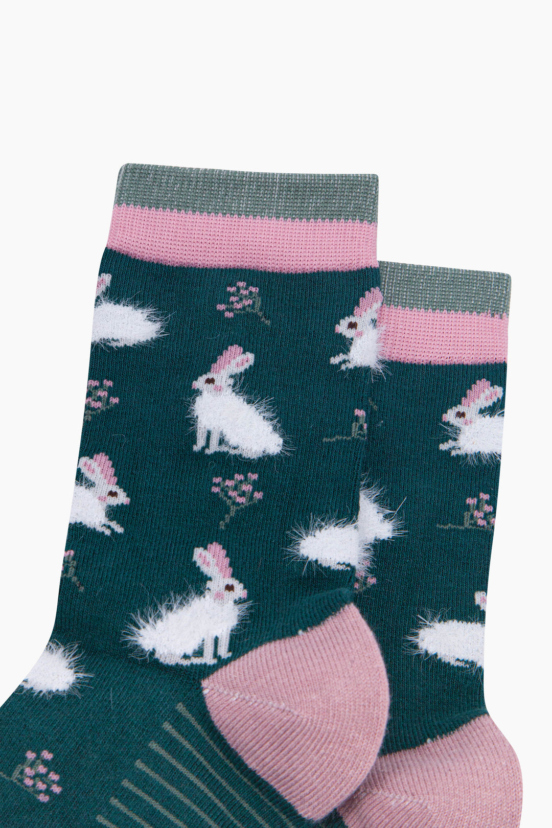 Rabbit-Bamboo-Fluffy-Socks-in-Forest-Green-Close-Up