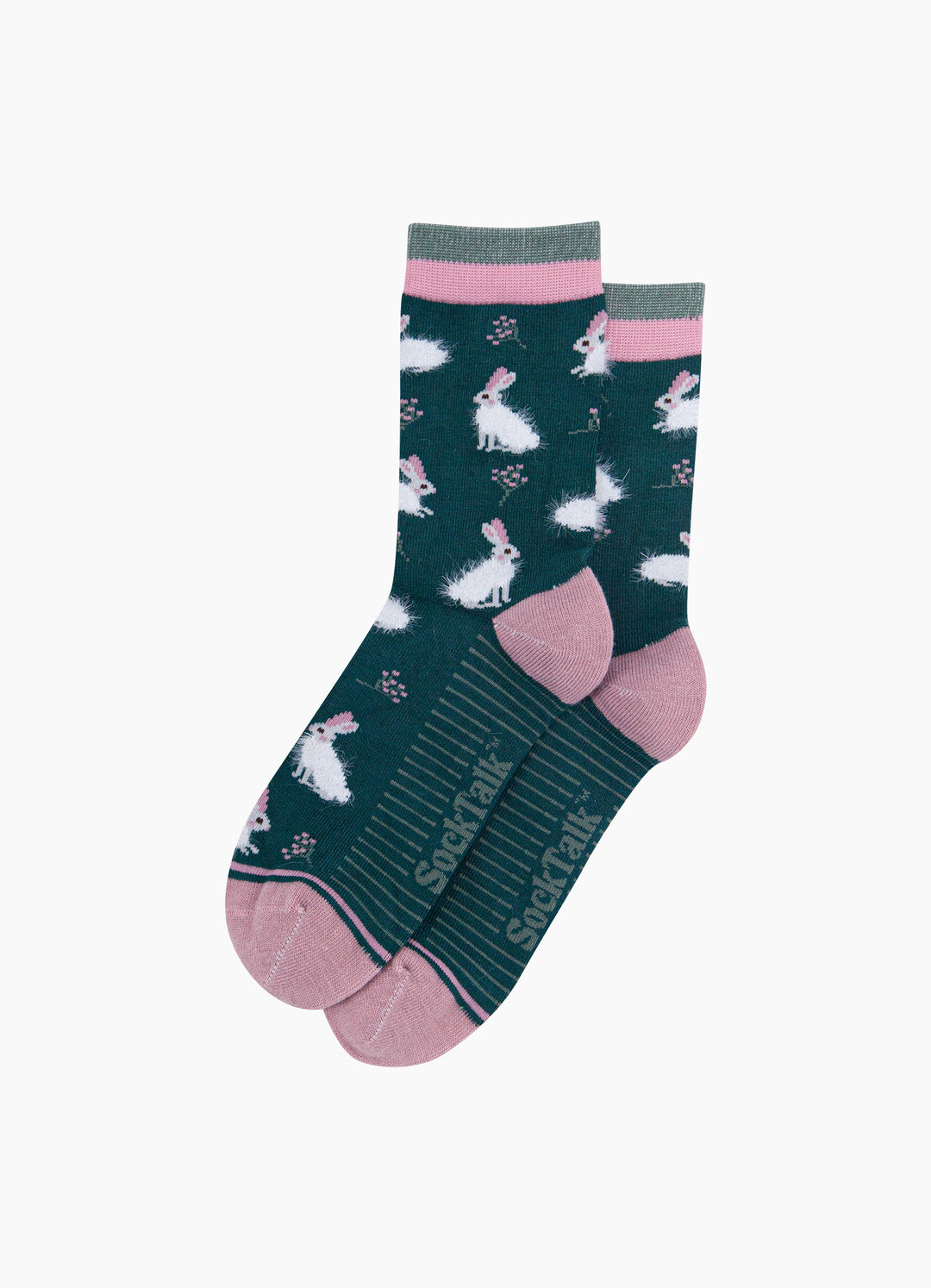 Rabbit-Bamboo-Fluffy-Socks-in-Forest-Green-Laid-Flat