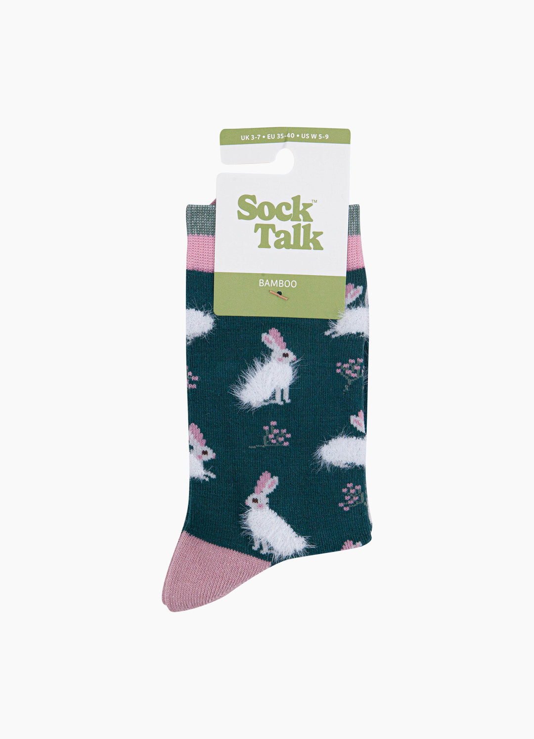 Rabbit-Bamboo-Fluffy-Socks-in-Forest-Green-In-Packaging